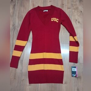 NWT USC TROJANS Women's V Neck Knit Sweater Dress SIMPLY SPORTY NCAA EMBROIDERED